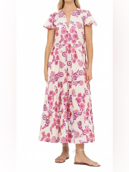 Oliphant Dresses & Skirts - Oliphant Cream Maxi Dress with Pink & Purple Floral Print Small
